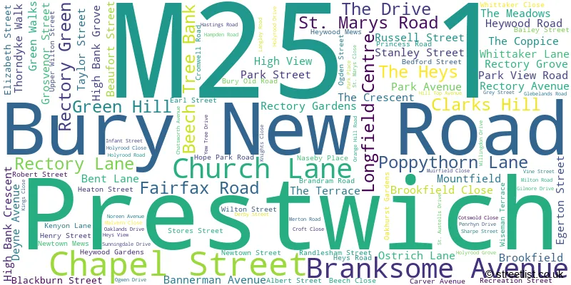 A word cloud for the M25 1 postcode